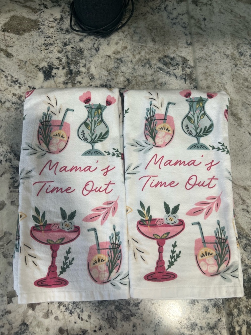 Mama's Time Out Printed Kitchen Towels - Pink & Green
